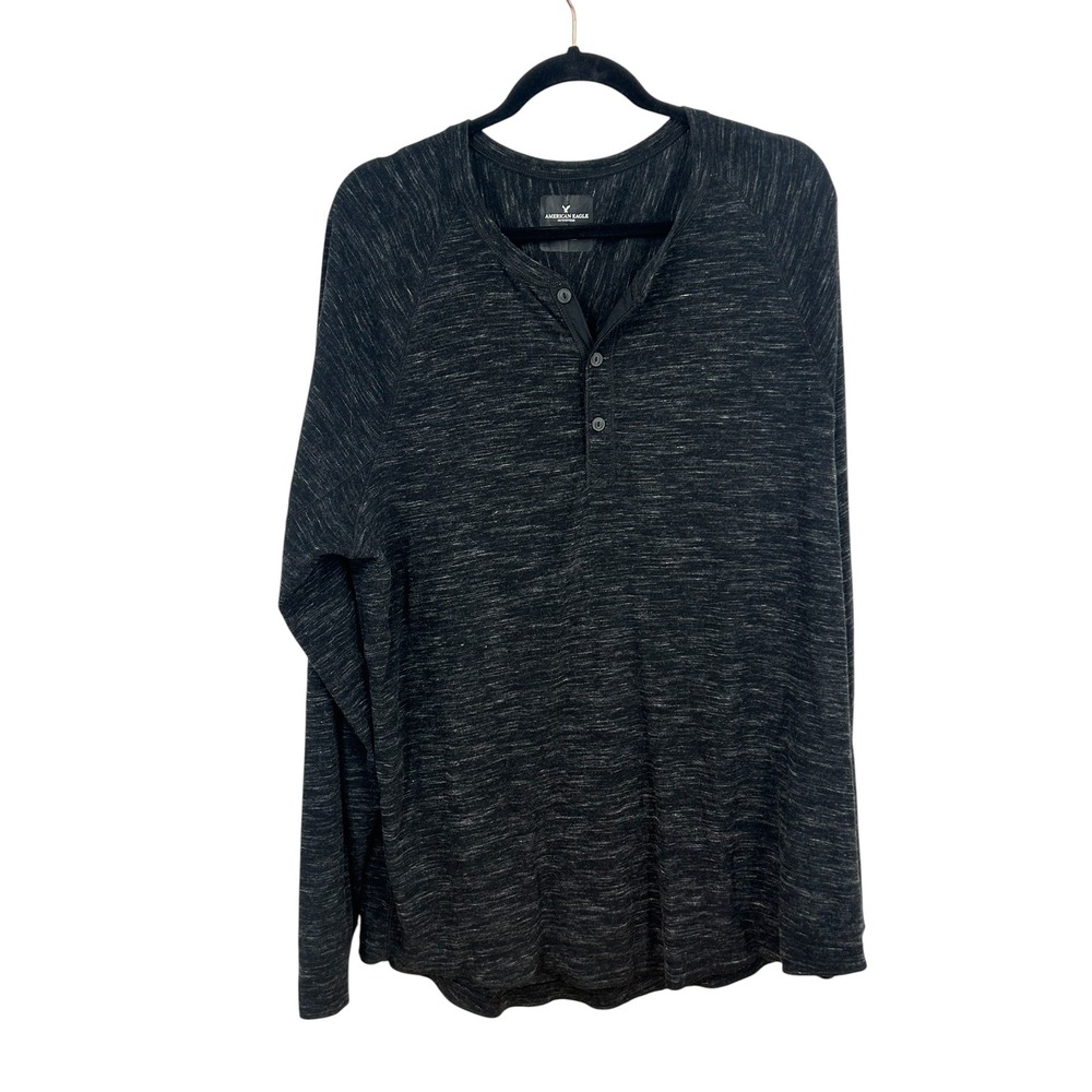 American Eagleā Henley Shirt Mens XXL Long Sleeve Space Dye Charcoal Gray